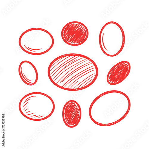 Draw red blood cells in a sketch style with bold red shading and white background.
