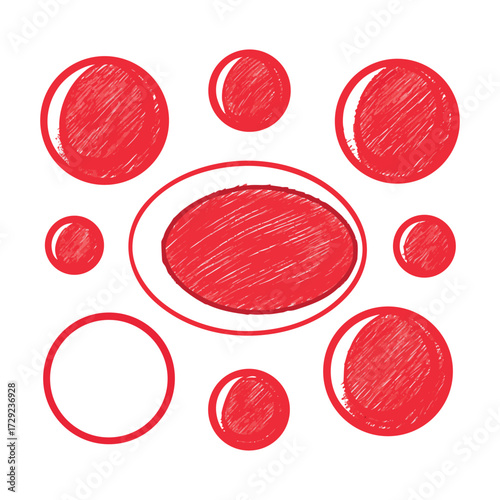 Draw red blood cells in a sketch style with bold red shading and white background.