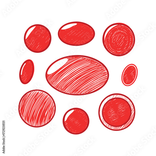 Draw red blood cells in a sketch style with bold red shading and white background.