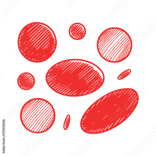 Draw red blood cells in a sketch style with bold red shading and white background.