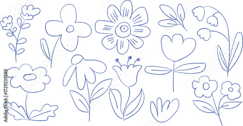Hand-drawn floral doodles bring a whimsical touch to any design, perfect for adding a playful element to projects