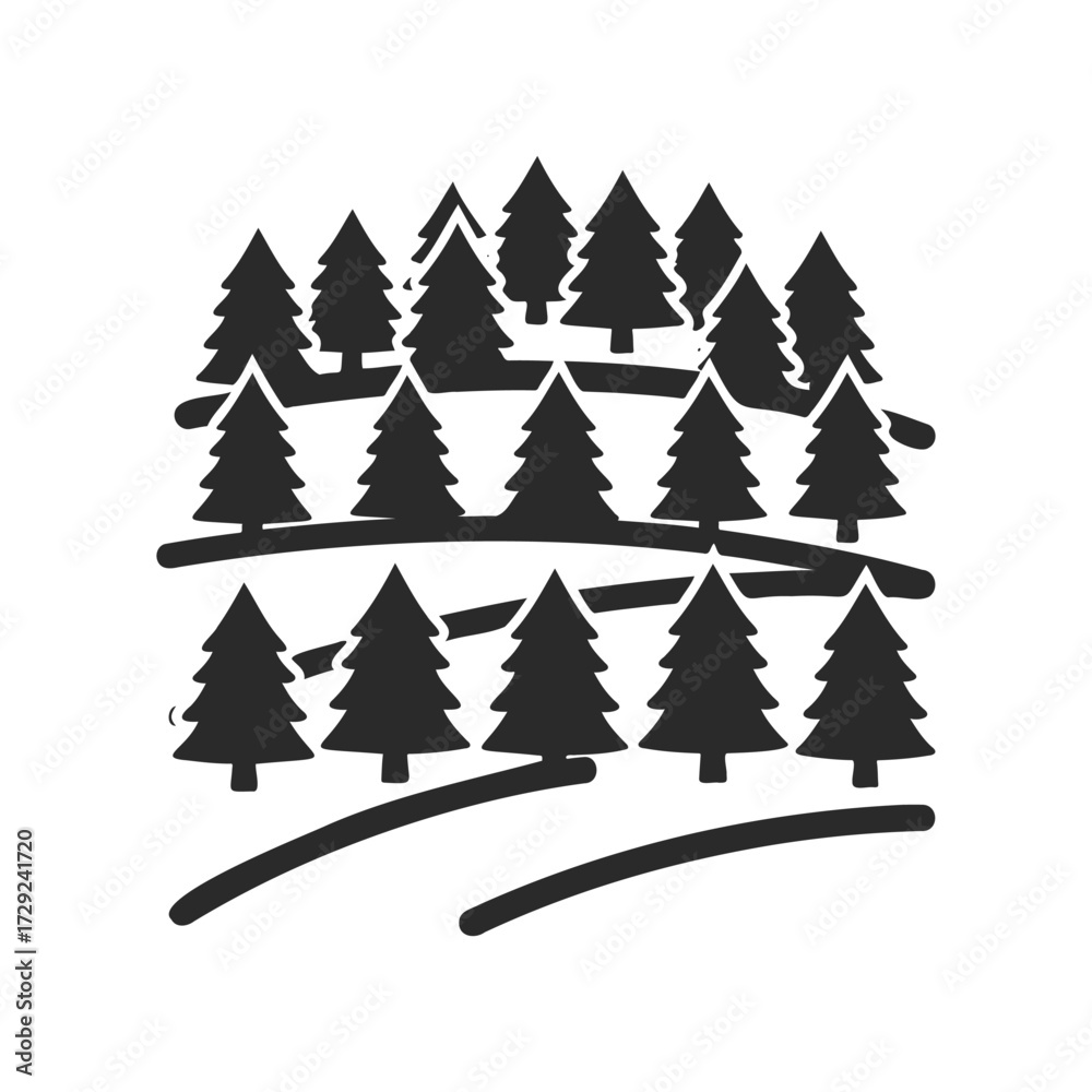 Obraz premium Silhouette of pine trees on rolling hills