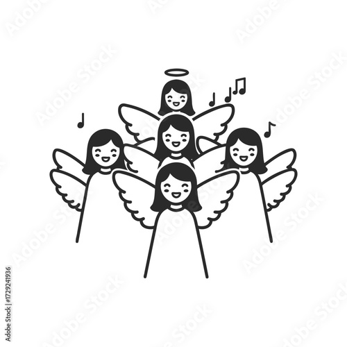 Illustration of female angels singing in harmony