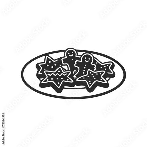 Plate of star and gingerbread cookies cartoon line art