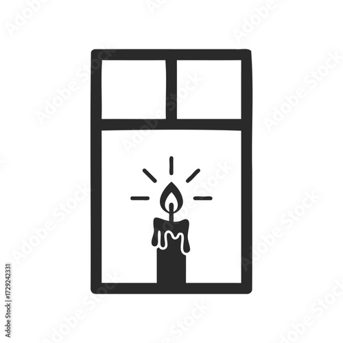 Minimalist candle illustration in window frame design for cozy ambiance