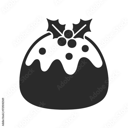Traditional christmas pudding icon with holly and berries on top