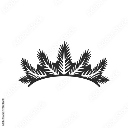 Black silhouette of crown made from fern leaves on white background