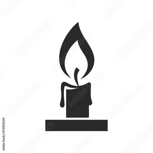 Minimalist candle silhouette with melting wax and flame