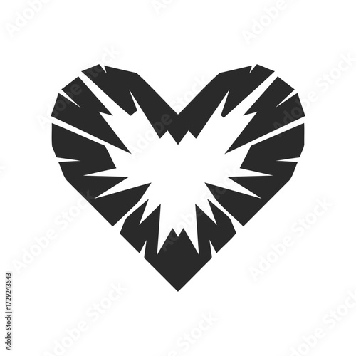 Geometric abstract heart design with sharp angles in black and white