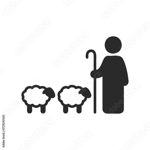 Shepherd icon with two sheep silhouettes