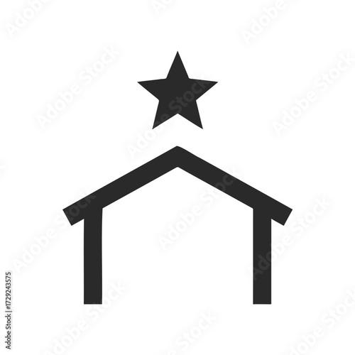 Simple nativity stable icon with star symbolizing christmas scene