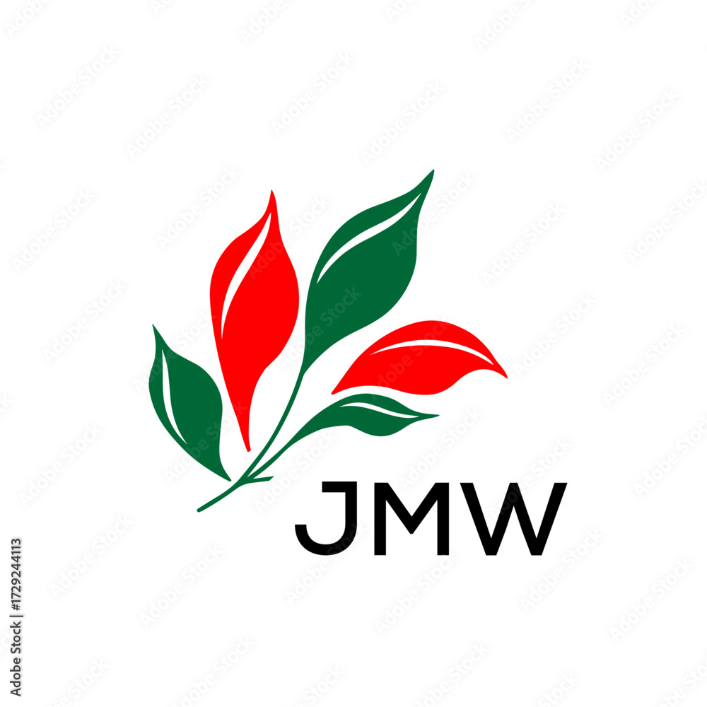 Fototapeta premium JMW Nature Inspired Minimalist Logo Template, JMW Later Logo, Elegant Botanical Logo with Abstract Leaves,JMW logo, leaf, JMW leaves, plant, JMW nature, green, JMW red, eco, JMW botanical, JMW mini
