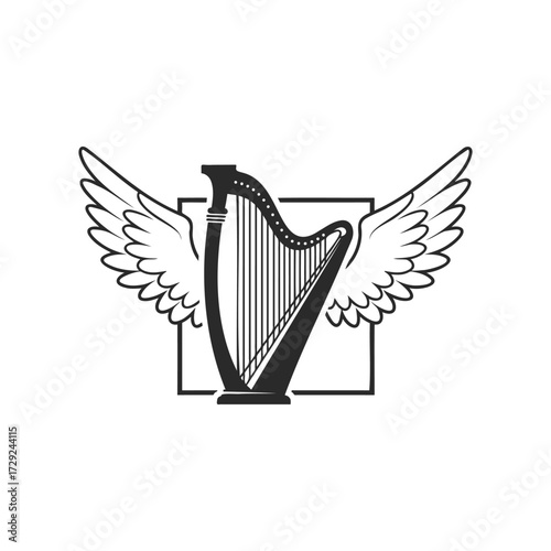 Winged harp emblem in black and white with elegant design
