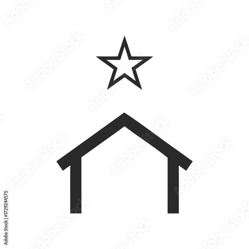 Black silhouette of a nativity scene with star above stable