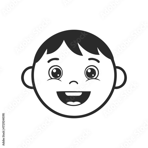 Smiling cartoon face of young caucasian child with cheerful expression