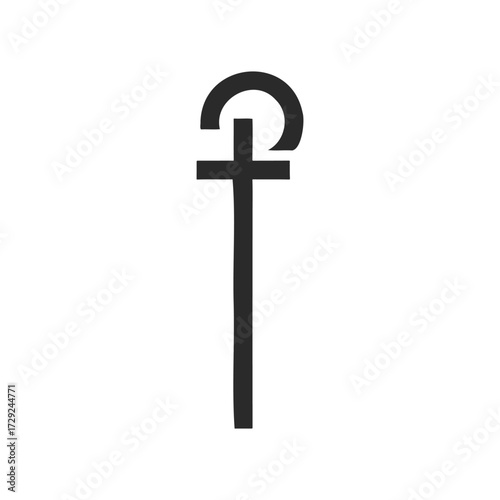Simple black tau cross with shepherd's crook design on white background