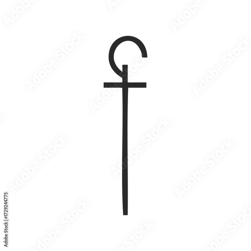 Minimalistic egyptian ankh symbol in black on white background