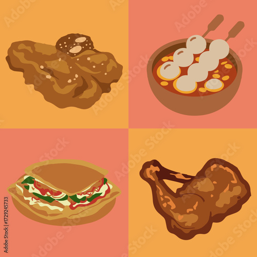 set illustration vector graphic of indonesian street food