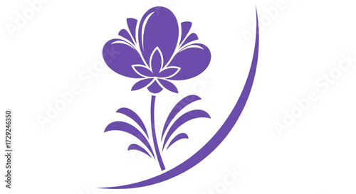 Elegant purple stylized flower logo with a graceful violet bloom, decorative floral design, and a subtle curved arc.