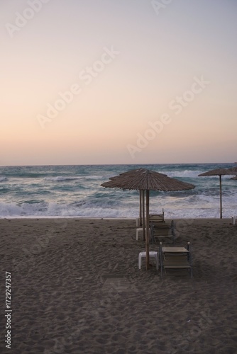 sunset on the beach in Crete