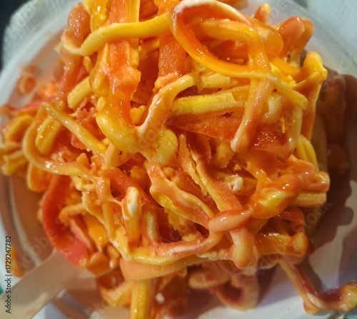 Closeup of delicious fresh fruit roller ice cream 