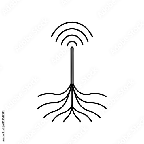 Antenna emitting signals with root system silhouette