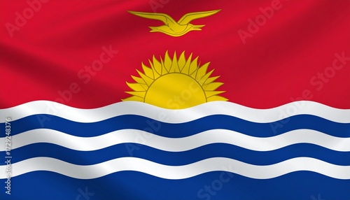 Free Download A golden sun rises over ocean waves, and a frigatebird soars above it all—Kiribati’s flag sings of island dawns, scattered kin, and the boundless Pacific. It’s a banner of flight and light, stitched w - GFXLoad