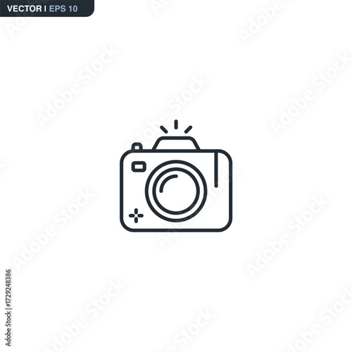 Photocamera, linear style sign for mobile concept and web design