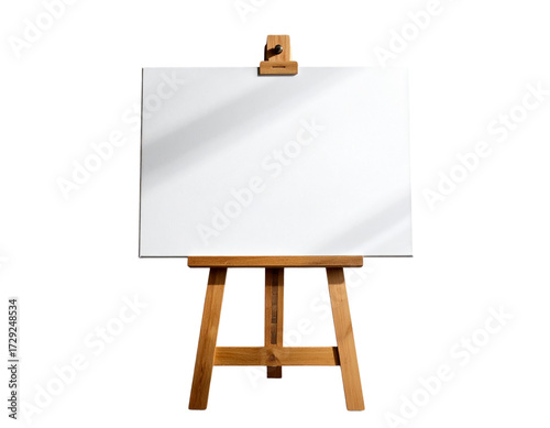Blank White Canvas on Wooden Easel Isolated on Transparent Background