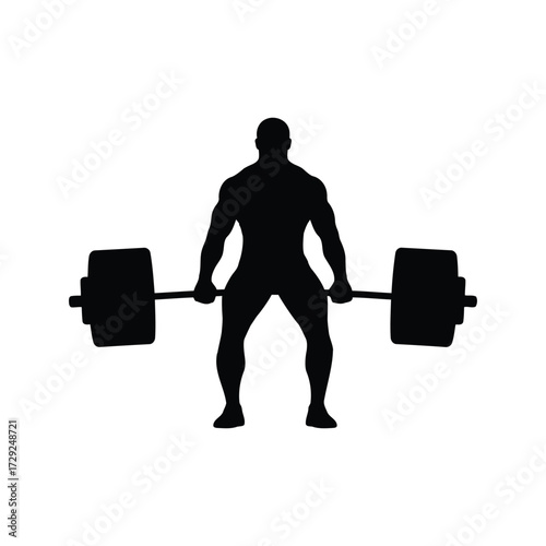 Silhouette of a person performing a deadlift with a barbell