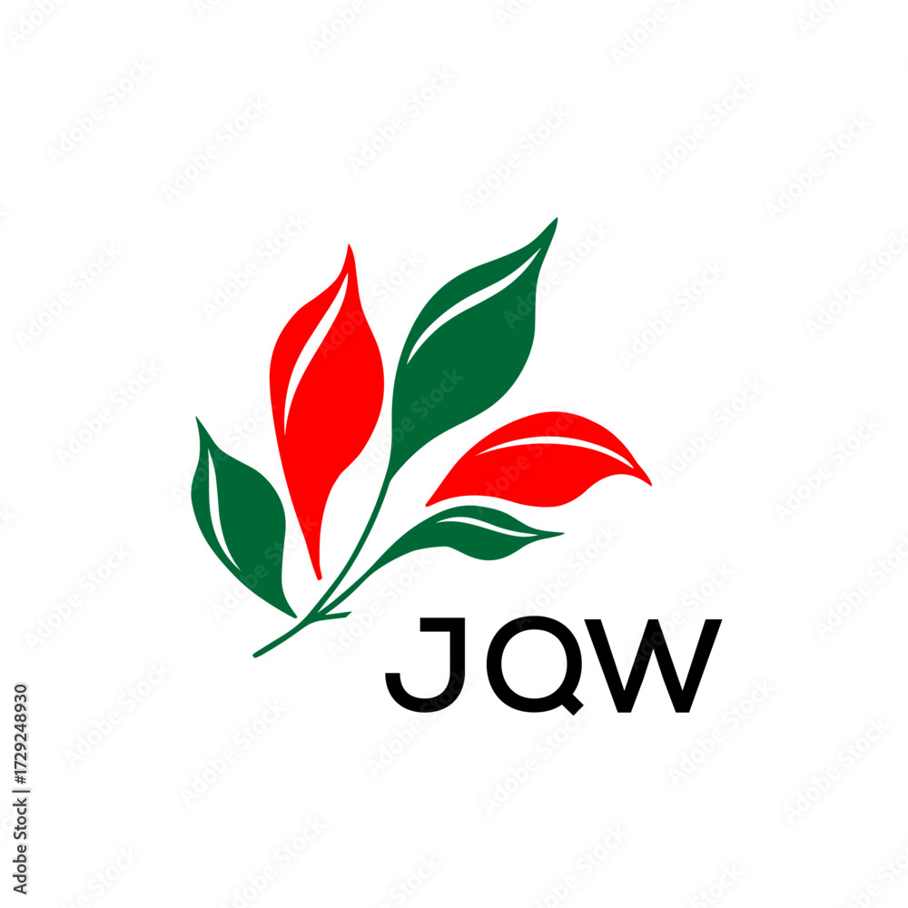 Fototapeta premium JQW Nature Inspired Minimalist Logo Template, JQW Later Logo, Elegant Botanical Logo with Abstract Leaves, 