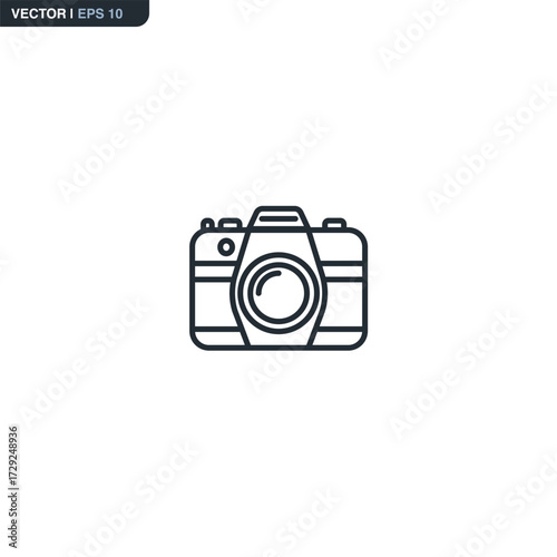 Professional camera, linear style sign for mobile concept and web design