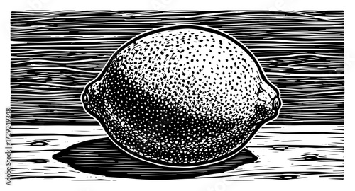 Whole Lemon Fruit in a Retro Engraving Woodcut Style