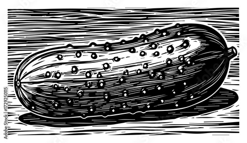 Cucumber Vegetable in a Retro Engraved Illustration