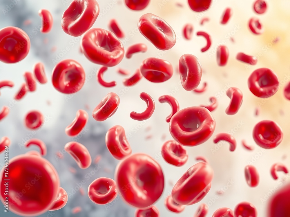 Fototapeta premium Stream of Red Blood Cells: Microscopic Human Circulatory System Close-Up