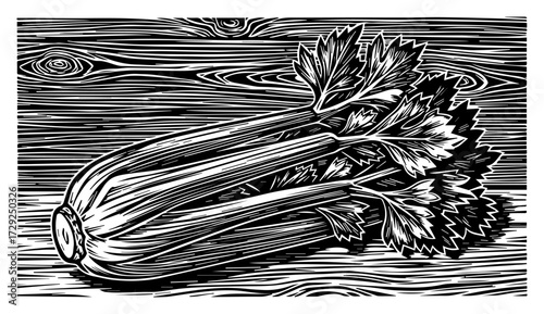 Celery Stalks in a Retro Engraved Style