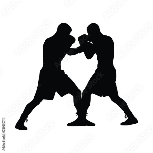 Two Boxers Clashing Silhouette Intense Fight Competition