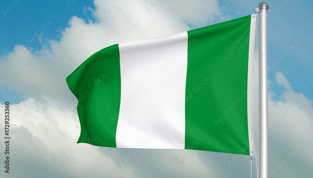 Obraz premium A flowing banner of peace and vitality, the Nigerian flag ripples with purpose—its green and white stripes echoing the promise of unity, growth, and national pride.