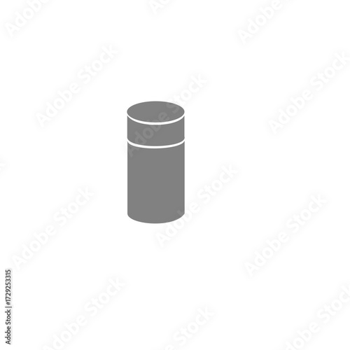 A minimalist graphic illustration of a sleek gray cylindrical container with a simple lid, perfect for product packaging and storage design mockups, isolated on a clean white background