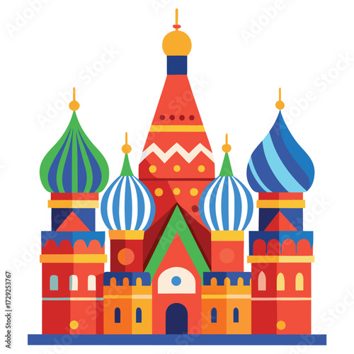 Colorful Flat Vector Illustration of Saint Basils Cathedral in Moscow Russia