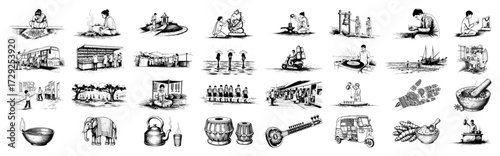A Collection of Hand Drawn Indian Culture and Life Illustrations