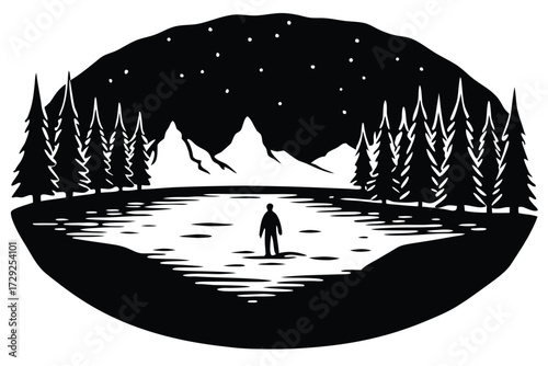 frozen lake ice vector con silhouette