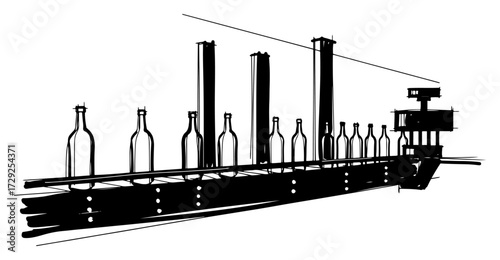 Abstract Sketch of a Wine Bottle Production Line