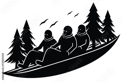 sledding vector con silhouette