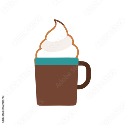 Illustration of hot chocolate with whipped cream isolated on white background for christmas and winter season