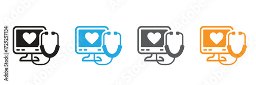 Explore modern healthcare with heart monitor and stethoscope icons. Ideal for telemedicine, remote patient care, and digital health solutions. Conceptual and innovative.