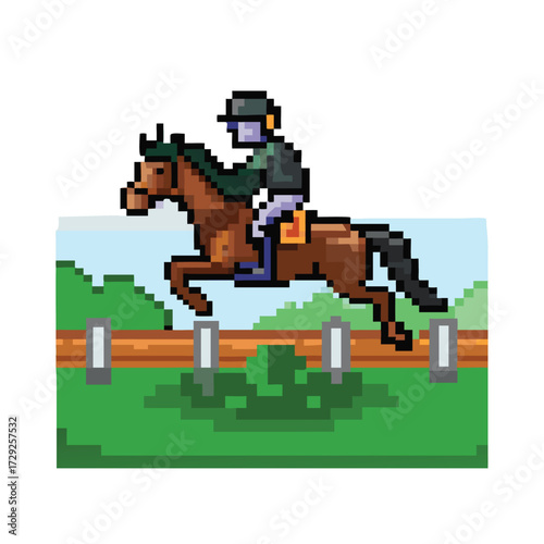 Pixel Art Equestrian Athlete Sprite, 16-bit Horse Riding Character for RPG

