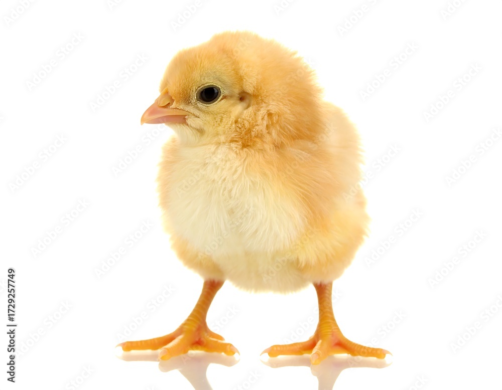Obraz premium Fluffy yellow chick, profile view