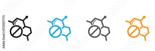 Clear prohibition symbol over a molecular structure, symbolizing scientific restrictions, research bans, or exclusion in health and medicine. Modern, clean design.