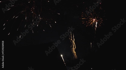 Spectacular Fireworks Explosion in Night Sky  Celebration Moment
